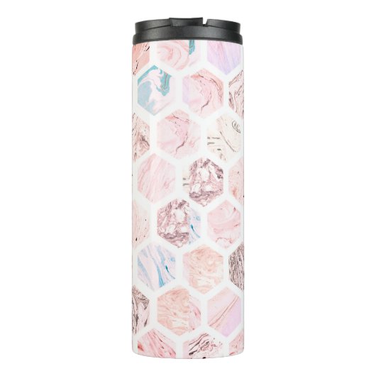 Gepersonaliseerde Hexagon Roos Marble Flask Thermosbeker (Achterkant)
