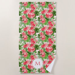 Gepersonaliseerde Hibiscus Bloem Monogram Strandla Strandlaken