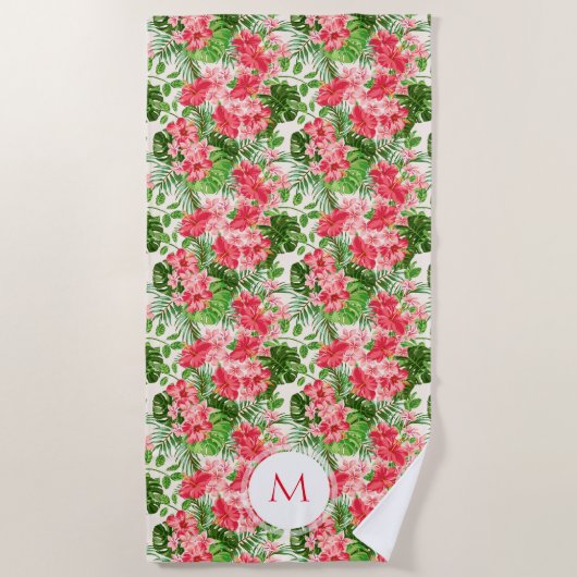 Gepersonaliseerde Hibiscus Bloem Monogram Strandla Strandlaken (Voorkant)