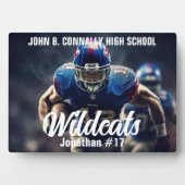 Gepersonaliseerde High School Football Player Foto Fotoplaat (voorkant)