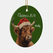 Gepersonaliseerde Highland Koe met Santa Pet Keramisch Ornament (Rechts)