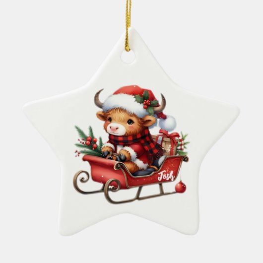 Gepersonaliseerde Highland Koe Sleigh ornament (Voorkant)