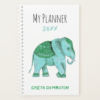 Gepersonaliseerde Hip Green Tribal Elephant Tusker Planner