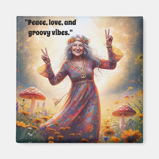 Gepersonaliseerde Hippie Boho Oma Custom Mushrooms Magneet (Voorkant)