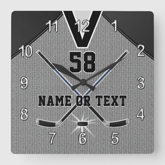 Gepersonaliseerde Hockey Clock-cadeaus voor Hockey Vierkante Klok (Voorkant)