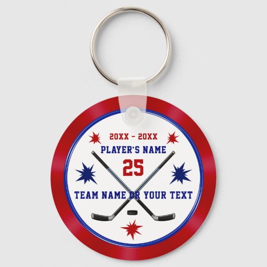 Gepersonaliseerde Hockey Party Favors, Red, White, Sleutelhanger (Voorkant)