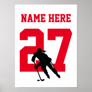Gepersonaliseerde Hockey Player Number Red voor vr Poster