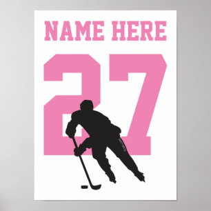 Gepersonaliseerde Hockey Player Number Roze meisje Poster