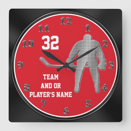 Gepersonaliseerde Hockey Team geeft JOUW TEKST, KL Vierkante Klok (Voorkant)