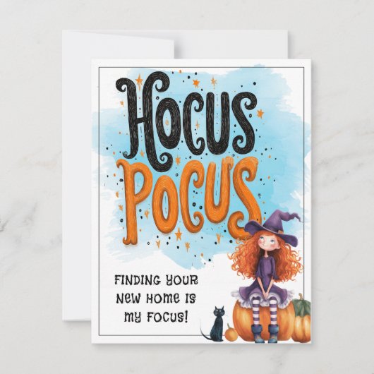 Gepersonaliseerde Hocus Pocus Vastgoed Halloween Feestdagenkaart (Voorkant)