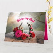 Gepersonaliseerde Hoefijzer bruiloft Jubileum Kaart (Gele Bloem)