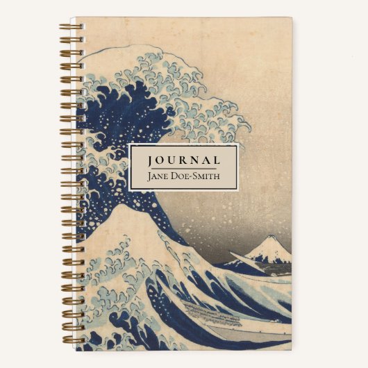 Gepersonaliseerde Hokusai Great Wave Dot Grid Jour Notitieboek (Voorkant)