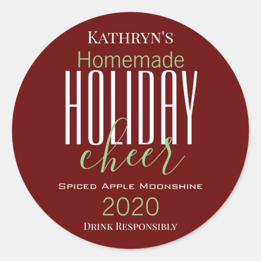 Gepersonaliseerde "Holiday Cheer"-alcohol/levensmi Ronde Sticker (Voorkant)