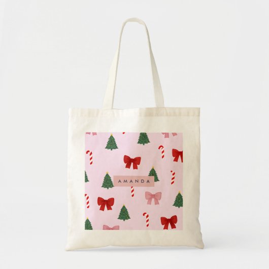 Gepersonaliseerde Holiday Tree & Candy Cane Patroo Tote Bag (Voorkant)