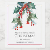 Gepersonaliseerde Holly en Berries Kerstvakantie Wijn Etiket (Enkel label)