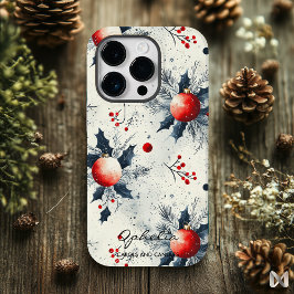 Gepersonaliseerde Holly en Ornamenten kerst Case-Mate iPhone 14 Pro Hoesje