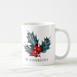 Gepersonaliseerde Holly Sprig Kerstmis Mok