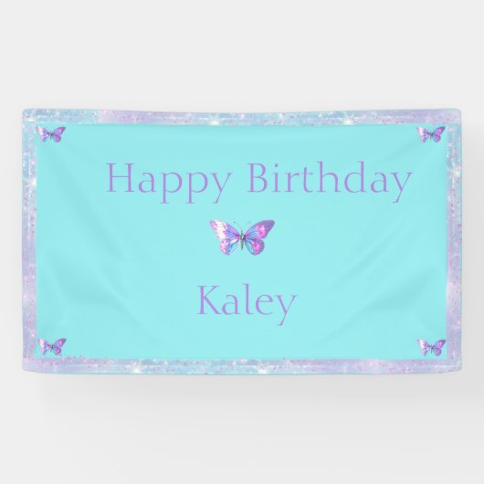 Gepersonaliseerde  Holo Butterfly Banner Aqua (Horizontaal)