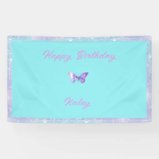 Gepersonaliseerde Holo Butterfly Banner Aqua (Horizontaal)