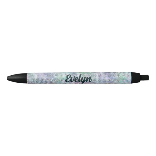 Gepersonaliseerde holografische glitter zwarte inkt pen (Voorkant)