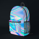 Gepersonaliseerde Holografische Rainbow Wave Naam Bedrukte Rugzak<br><div class="desc">Creëer je eigen rugzak met deze coole sjabloon. Een uniek en trendy accessoire dat personalisatie combineert met geavanceerde technologie. De tas heeft een holografisch ontwerp met regenbooggolven, waardoor het opvallend en visueel aantrekkelijk is. De naam van de eigenaar is afgedrukt op de rugzak, met een persoonlijke touch die het onderscheidt...</div>