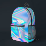 Gepersonaliseerde Holografische Rainbow Wave Naam Bedrukte Rugzak<br><div class="desc">Creëer je eigen rugzak met deze coole sjabloon. Een uniek en trendy accessoire dat personalisatie combineert met geavanceerde technologie. De tas heeft een holografisch ontwerp met regenbooggolven, waardoor het opvallend en visueel aantrekkelijk is. De naam van de eigenaar is afgedrukt op de rugzak, met een persoonlijke touch die het onderscheidt...</div>