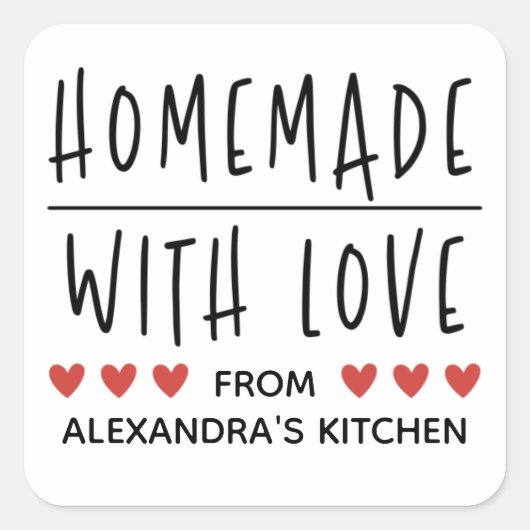 Gepersonaliseerde homemade met liefdesbaken vierkante sticker (Voorkant)