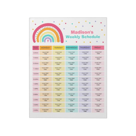 Gepersonaliseerde Homeschool Schedule Rainbow Scho Notitieblok (Linkerzijde)