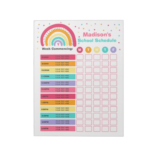 Gepersonaliseerde Homeschool Schedule Rainbow Scho Notitieblok (Linkerzijde)