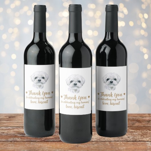 Gepersonaliseerde hond bruiloft wijn label etiket