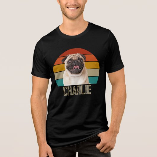 Gepersonaliseerde Hond Custom Retro Pet Foto Tri-Blend Shirt (Voorkant)