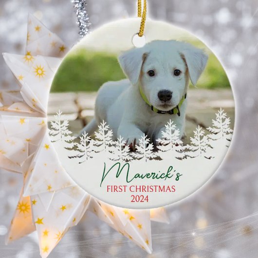 Gepersonaliseerde hond eerste kerst keramisch ornament