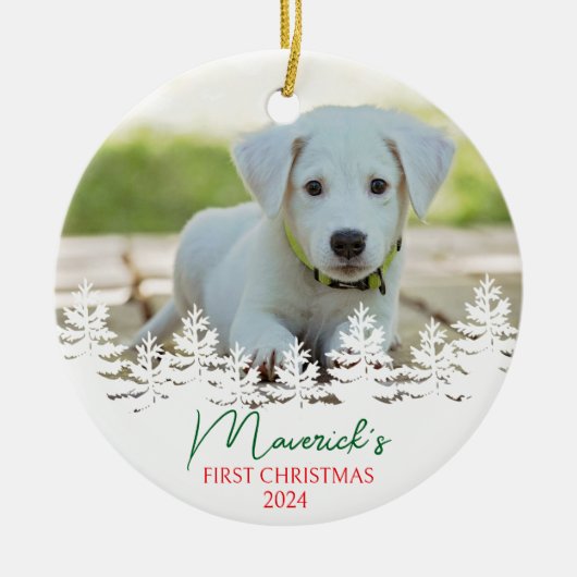 Gepersonaliseerde hond eerste kerst keramisch ornament (Voorkant)