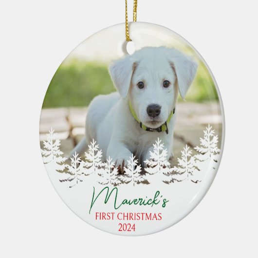 Gepersonaliseerde hond eerste kerst keramisch ornament (Links)