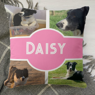 Gepersonaliseerde hond foto roze kussen