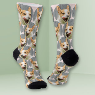 Gepersonaliseerde hond gezicht foto Blush roze sch Sokken