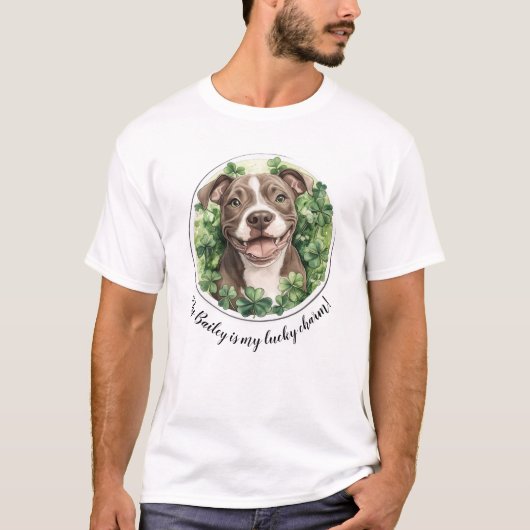 Gepersonaliseerde hond Lucky Charm T shirt Pitbull (Voorkant)