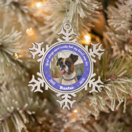 Gepersonaliseerde hond Memorial Blue Paw Prints Tin Sneeuwvlok Ornament