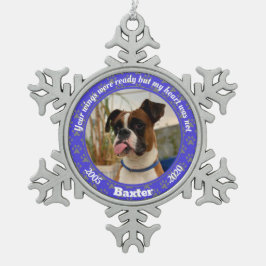 Gepersonaliseerde hond Memorial Blue Paw Prints Tin Sneeuwvlok Ornament
