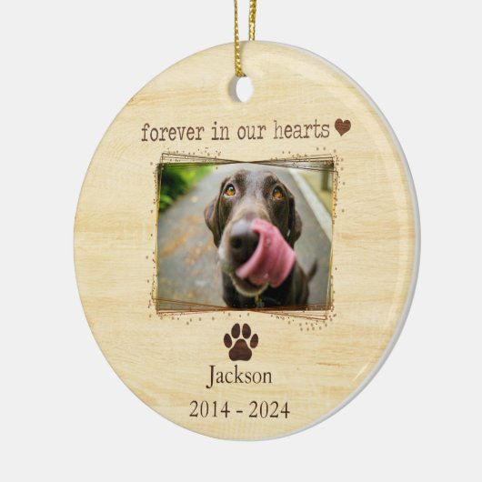 Gepersonaliseerde hond Memorial Foto Keramisch Ornament (Links)