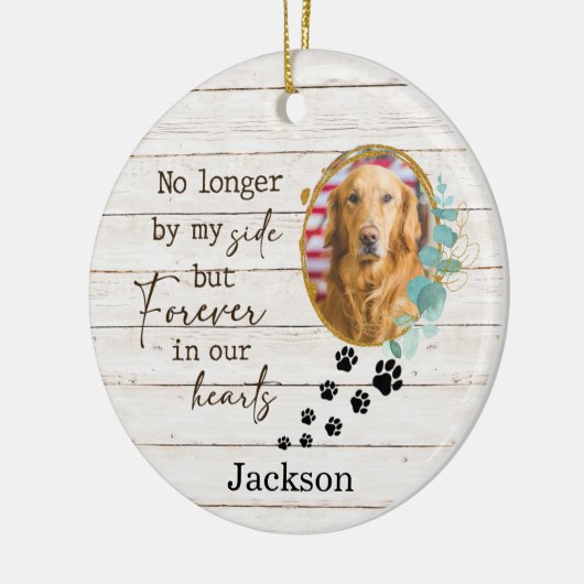 Gepersonaliseerde hond Memorial Paw Prints Foto Keramisch Ornament (Links)