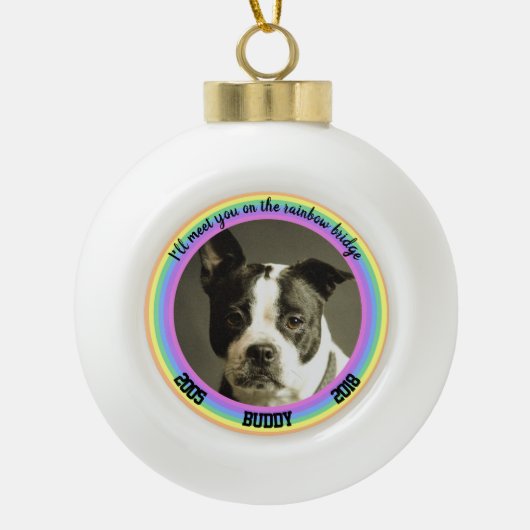 Gepersonaliseerde hond Memorial Rainbow Bridge Ker Keramische Bal Ornament (Voorkant)