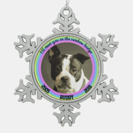Gepersonaliseerde hond Memorial Rainbow Bridge Tin Sneeuwvlok Ornament