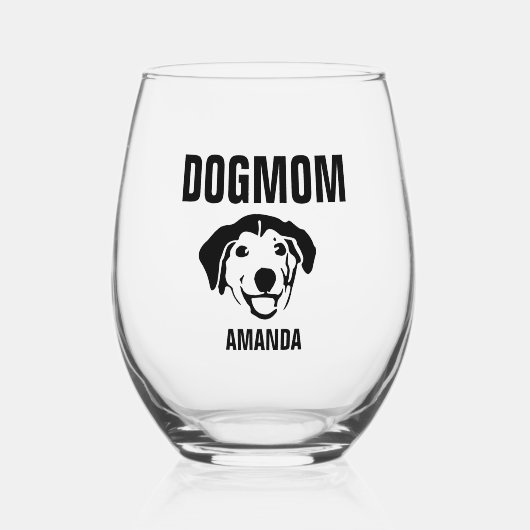 Gepersonaliseerde hond moeder aangepaste naam wijnglas zonder voet (Voorkant)