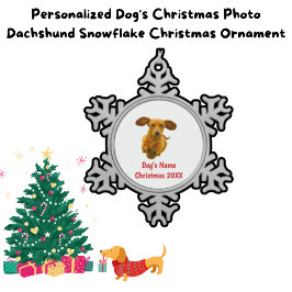 Gepersonaliseerde hond naam Kerstmis foto Dachshun Tin Sneeuwvlok Ornament