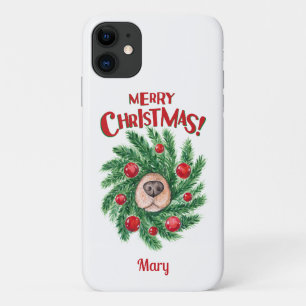 Gepersonaliseerde hond neus Vrolijk kerstkrans Case-Mate iPhone Case