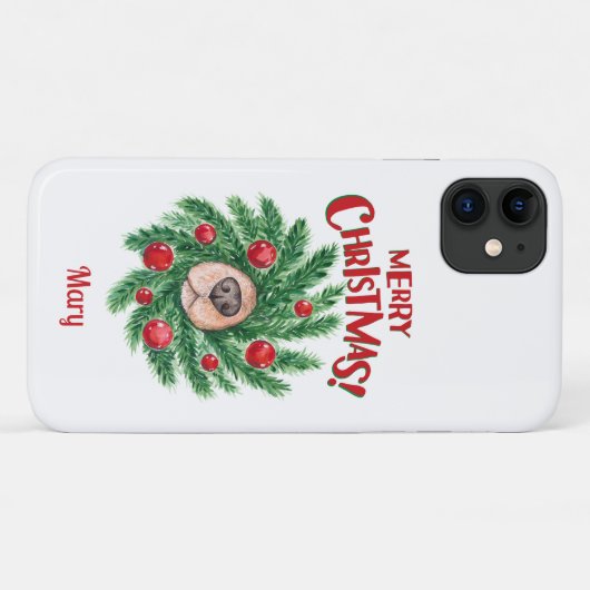 Gepersonaliseerde hond neus Vrolijk kerstkrans Case-Mate iPhone Case (Achterkant (horizontaal))