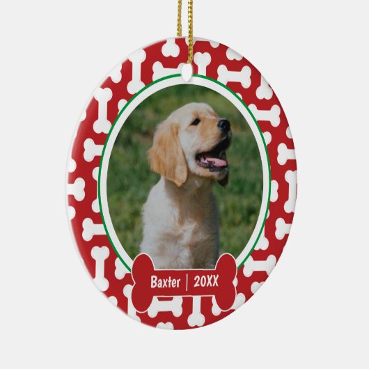 Gepersonaliseerde hond van rode en groene prints keramisch ornament (Rechts)