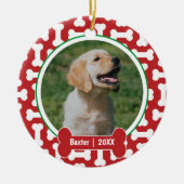 Gepersonaliseerde hond van rode en groene prints keramisch ornament (Voorkant)