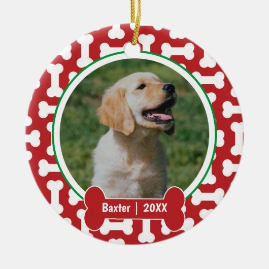 Gepersonaliseerde hond van rode en groene prints keramisch ornament (Voorkant)